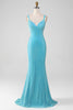 Load image into Gallery viewer, Sparkly Turquoise Mermaid Spaghetti Straps Long Prom Dress With Beading