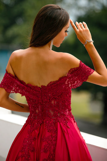 Red Off the Shoulder Long Prom Dress