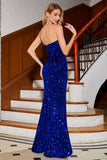 Royal Blue Mermaid Sequins Prom Dress with Slit