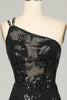 Load image into Gallery viewer, Sheath One Shoulder Backless Black Lace Long Prom Dress