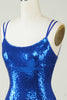 Load image into Gallery viewer, Royal Blue Tight Sequins Backless Graduation Dress