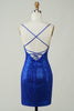 Load image into Gallery viewer, Sparkly Bodycon Spaghetti Straps Royal Blue Sequins Short Homecoming Dress