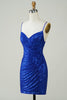 Load image into Gallery viewer, Sparkly Bodycon Spaghetti Straps Royal Blue Sequins Short Homecoming Dress