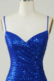 Sparkly Bodycon Spaghetti Straps Royal Blue Sequins Short Homecoming Dress