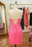 Tight Pink Short Cocktail Dress with Appliques