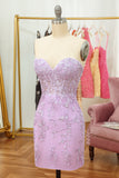 Tight Sweetheart Purple Short Graduation Dress with Appliques