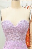 Tight Sweetheart Purple Short Graduation Dress with Appliques