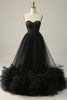 Load image into Gallery viewer, A Line Sweetheart Black Corset Prom Dress with Ruffled