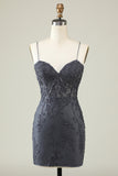 Spaghetti Straps Grey Bodycon Graduation Dress with Appliques