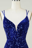 Sheath Royal Blue Sequins Short Graduation Dress with Criss Cross Back