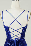 Sheath Royal Blue Sequins Short Graduation Dress with Criss Cross Back