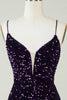 Load image into Gallery viewer, Sparkly Purple Sequins Backless Tight Short Graduation Dress with Slit