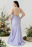 Mermaid Spaghetti Straps Lilac Plus Size Prom Dress with Criss Cross Back