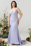 Mermaid Spaghetti Straps Lilac Plus Size Prom Dress with Criss Cross Back