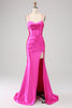 Load image into Gallery viewer, Stunning Mermaid Spaghetti Straps Fuchsia Corset Prom Dress with Split Front
