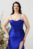 Load image into Gallery viewer, Sheath Spaghetti Straps Royal Blue Plus Size Prom Dress with Split Front