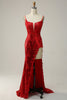 Load image into Gallery viewer, Sheath Spaghetti Straps Red Long Prom Dress with Split Front