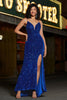 Load image into Gallery viewer, Royal Blue Mermaid Lace-Up Back Sequin Long Prom Dress with Slit