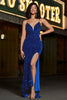 Load image into Gallery viewer, Royal Blue Mermaid Lace-Up Back Sequin Long Prom Dress with Slit