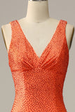 Mermaid V Neck Orange Long Prom Dress with Beading