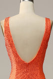 Mermaid V Neck Orange Long Prom Dress with Beading