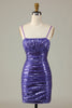 Load image into Gallery viewer, Sparkly Purple Sequins Spaghetti Straps Tight Short Homecoming Dress