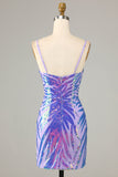 Purple Spaghetti Straps Sequin Bodycon Homecoming Dress