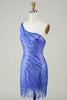 Load image into Gallery viewer, Sheath One Shoulder Blue Sequins Short Graduation Dress with Tassel