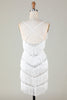 Load image into Gallery viewer, White Bodycon V-Neck Cross Back Tassel Homecoming Dress