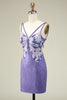 Load image into Gallery viewer, Sheath Spaghetti Straps Purple Sequins Short Homecoming Dress