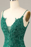 Sheath Spaghetti Straps Dark Green Short Homecoming Dress with Appliques