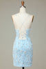 Load image into Gallery viewer, Sparkly Blue Sequins Beaded Flowers Tight Short Homecoming Dress