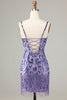 Load image into Gallery viewer, Sparkly Purple Sequins Spaghetti Straps Short Homecoming Dress with Fringes