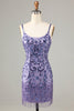 Load image into Gallery viewer, Sparkly Purple Sequins Spaghetti Straps Short Homecoming Dress with Fringes