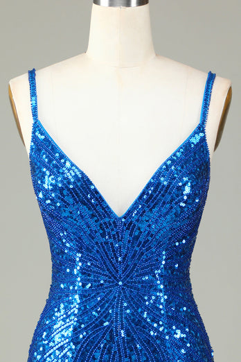 Sheath Spaghetti Straps Peacock Blue Sequins 1920s Dress with Tassel