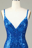 Sheath Spaghetti Straps Peacock Blue Sequins 1920s Dress with Tassel