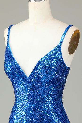 Sheath Spaghetti Straps Peacock Blue Sequins 1920s Dress with Tassel