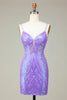 Load image into Gallery viewer, Stylish Bodycon Spaghetti Straps Lilac Sequins Corset Homecoming Dress with Criss Cross Back