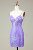 Load image into Gallery viewer, Stylish Bodycon Spaghetti Straps Lilac Sequins Corset Homecoming Dress with Criss Cross Back