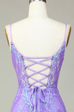 Stylish Bodycon Spaghetti Straps Lilac Sequins Corset Homecoming Dress with Criss Cross Back