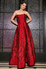 Load image into Gallery viewer, A-Line Strapless Elegant Princess Dark Red Long Prom Dress with 3D Flowers