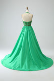 Satin Green Halter Prom Dress with Beading