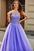 Load image into Gallery viewer, Stunning A Line Strapless Lilac Long Prom Dress with Beading