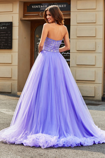 Stunning A Line Strapless Lilac Long Prom Dress with Beading