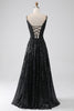 Load image into Gallery viewer, A-Line Cold Shoulder Sequins Long Prom Dress with Slit