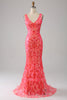 Load image into Gallery viewer, Orange Charming Mermaid Deep V Neck Sparkly Sequin Prom Dress with Embroidery