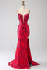 Load image into Gallery viewer, Mermaid Dark Red Sequins Prom Dress with Slit