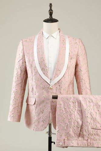Light Pink Shawl Lapel Jacquard Men's Prom Suits