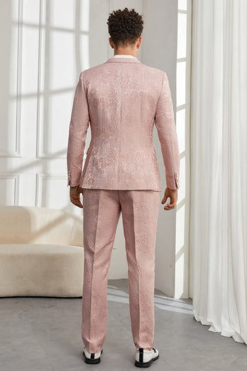 Silm Fit Peak Lapel Light Pink Jacquard Men's Homecoming Suits