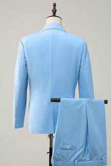 Peak Lapel Single Breasted Sky Blue Men's Prom Suits
